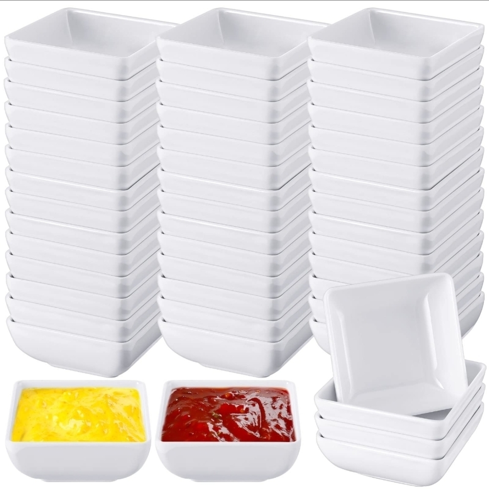 25 Pieces. Set of White Square Sauce Dishes
